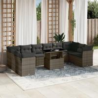 11-delige Loungeset met kussens poly rattan grijs - thumbnail