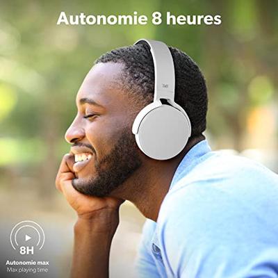 T'NB - Draadloze Bluetooth 5.0-hoofdtelefoon, model Single 2, 8 uur luistertijd, verstelbaar, jackstekker, comfortabel, microfoon en geïntegreerde bedieningselementen, voor sport en training – zilver