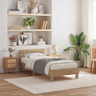 Bedframe artisanaal eikenkleurig 75 x 190 cm Bewerkt hout
