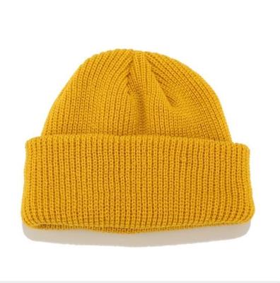 Effen kleuren korte winter brei Skullcap voor mannen/vrouwen maat: M (56-58cm) (geel)