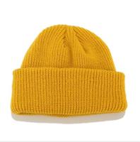 Effen kleuren korte winter brei Skullcap voor mannen/vrouwen maat: M (56-58cm) (geel) - thumbnail