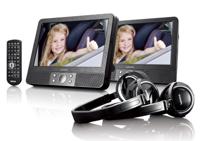Lenco MES-415 Draagbare dvd-speler met dubbel scherm, USB en SD-aansluiting, 12 volt auto-adapter, afstandsbediening, 2 x hoofdsteunbevestiging, 2 x koptelefoon, zwart - thumbnail