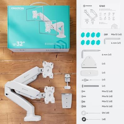 ONKRON G-160-W Draaibare en kantelbare bureauhouder voor twee monitoren van 13-32 inch, max. 8 kg, met draaifunctie, wit