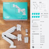 ONKRON G-160-W Draaibare en kantelbare bureauhouder voor twee monitoren van 13-32 inch, max. 8 kg, met draaifunctie, wit - thumbnail