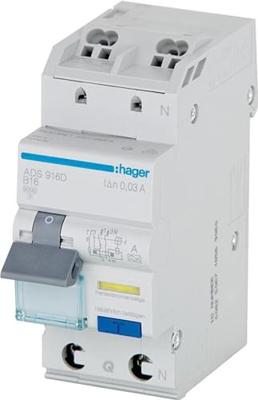 Hager ADS913D Aardlekschakelaar/zekeringautomaat 2-polig 13 A 0.03 A 240 V Hager ADS913D Aardlekschakelaar/zekeringautomaat 2-polig 13 A 0.03 A 240 V
