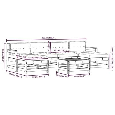 7-delige Loungeset met kussens massief hout wit