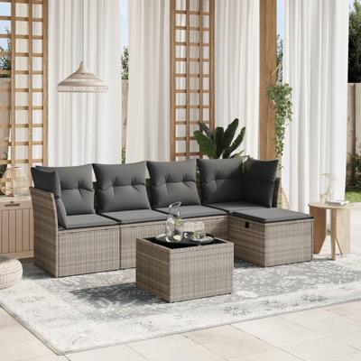 6-delige Loungeset met kussens poly rattan lichtgrijs