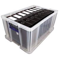 Bankers Box opbergdoos 70 liter, transparant met blauwe handvaten, per stuk verpakt in karton - thumbnail