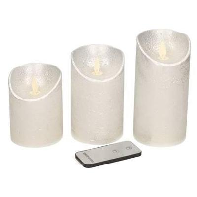 Batterijverlichting 3 stuks kaars wax rustiek bewegende vlam 7,5 x 10/12,5/15 cm zilver met afstandsbediening Anna's collection - Annas collection Batterijverlichting 3 stuks kaars wax rustiek bewegende vlam 7,5 x 10/12,5/15 cm zilver met afstandsbediening Anna's collection - Annas collection