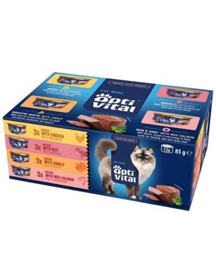 OPTIVITAL Mousse Beef, chicken, turkey, salmon - nat kattenvoer - 12x85g