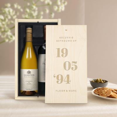 Wijnpakket in gegraveerde kist - Salentein - Pinot Noir en Chardonnay Wijnpakket in gegraveerde kist - Salentein - Pinot Noir en Chardonnay