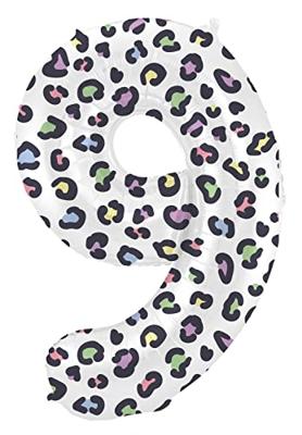 Folieballon Cijfer 9 Wit Met Panterprint (86cm)