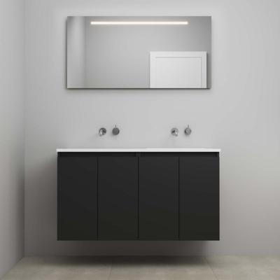 On-Line Badkamermeubelset - 120 cm - Voorgemonteerd - Greeploze Ladestructuur - Acryl Wastafel - zonder Kraangat - Spiegel met LED-Verlichting - Mat Zwart