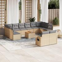 13-delige Loungeset met kussens poly rattan beige - thumbnail