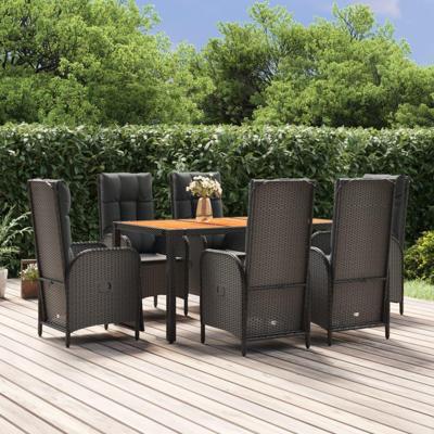 7-delige Tuinset met kussens poly rattan zwart 7-delige Tuinset met kussens poly rattan zwart