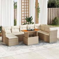 9-delige Loungeset met kussens poly rattan beige - thumbnail