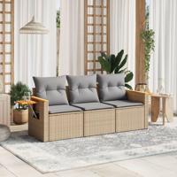 3-delige Loungeset met kussens poly rattan beige - thumbnail