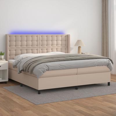 Boxspring met matras en LED kunstleer cappuccinokleur 180x200cm - thumbnail