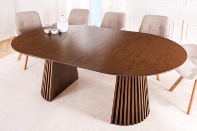 Uitschuifbare eettafel VALHALLA WOOD 120-160-200cm gerookt bruin eiken kolomvoet - 44093