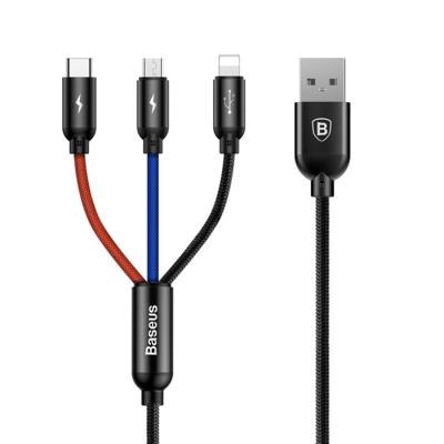 Baseus 3.5 A snel opladen code kleur gevlochten koord 3 in 1 micro USB + 8 pin + type-C charge data SYN kabel voor iPhone Galaxy Huawei Xiaomi LG