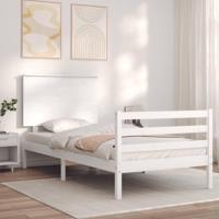 Bedframe met hoofdbord massief hout wit 90x200 cm - thumbnail