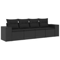 4-delige Loungeset met kussens poly rattan zwart - thumbnail