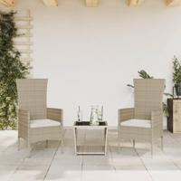 3-delige Tuinset met kussens poly rattan beige - thumbnail