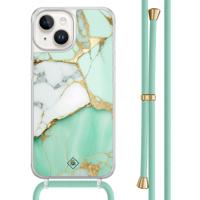 iPhone 14 hoesje met mint koord - Marmer mintgroen - thumbnail