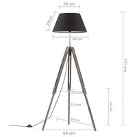VidaXL Vloerlamp driepoot 141 cm massief teakhout zwart en goudkleurig - thumbnail