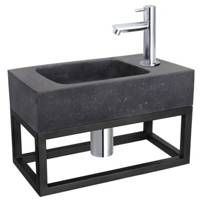 Fonteinset Differnz Bombai Natuursteen en Handoekrek 40x22x9 cm Zwart Met Rechte Kraan Chroom Differnz