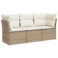 3-delige Loungeset met kussens poly rattan beige - thumbnail