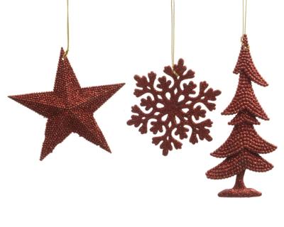 10 stuks! Hanger Kerstbal plastic glitter kerstrood Decoris - Decoris