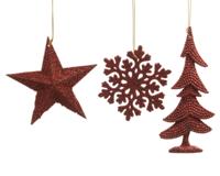 10 stuks! Hanger Kerstbal plastic glitter kerstrood Decoris - Decoris - thumbnail