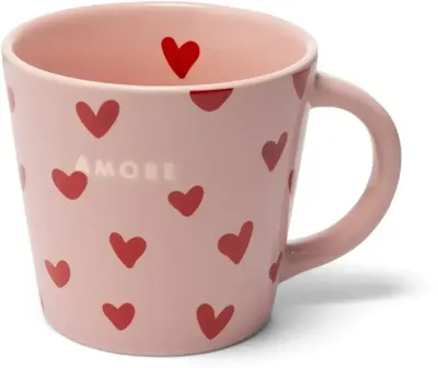 Vondels cappuccinokop keramiek amore hearts 9x9.5cm pink