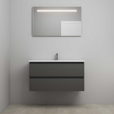 On-Line Badkamermeubelset - 100 cm - Voorgemonteerd - Acryl Wastafel - 1 Kraangat - Spiegel met LED-Verlichting - Mat Antraciet