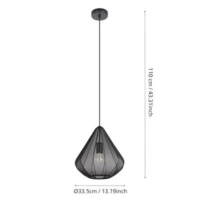 EGLO Dolwen Hanglamp - E27 - Ø 33,5 cm - Zwart - Textiel