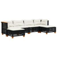 6-delige Loungeset met kussens poly rattan zwart - thumbnail