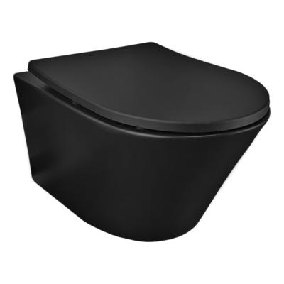 Vesta wandcloset rimless met Shade slim toiletzitting softclose en quick release mat zwart Vesta wandcloset rimless met Shade slim toiletzitting softclose en quick release mat zwart