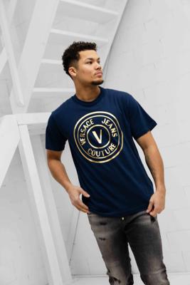 Versace Jeans Couture V-Emblem T-Shirt Heren Donkerblauw/Goud - Maat M - Kleur: Donkerblauw | Soccerfanshop