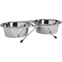 Rvs standaard met 2 eet of drinkbakjes 11 cm - thumbnail