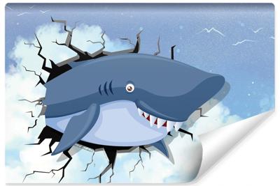 Fotobehang - Haai in de lucht, Kinderkamer premium print, inclusief behanglijm