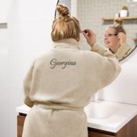 Dames badjas borduren - Beige - L/XL - thumbnail