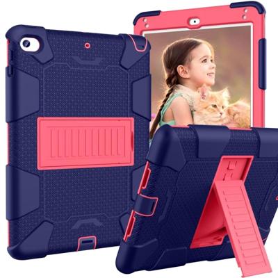 Schokbestendige tweekleurige siliconen beschermhuls voor iPad mini 2019 & 4 met houder (marineblauw + Rose rood)