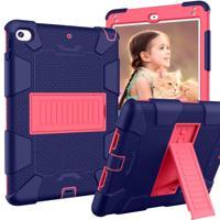 Schokbestendige tweekleurige siliconen beschermhuls voor iPad mini 2019 & 4 met houder (marineblauw + Rose rood) - thumbnail