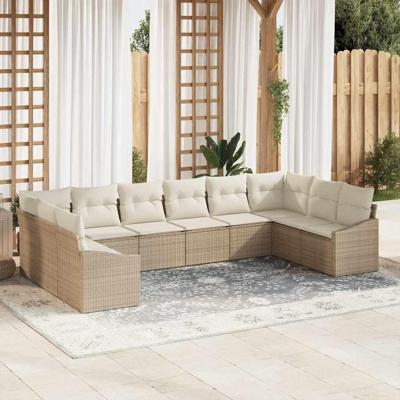 Tuinbankenset met opslag 10 pcs Beige en Crème poly rattan