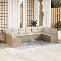 Tuinbankenset met opslag 10 pcs Beige en Crème poly rattan - thumbnail