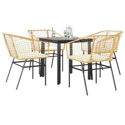 5-delige Tuinset met kussens poly rattan glas bruin