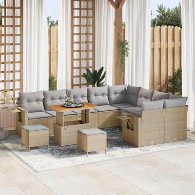 Tuinbankenset 12 pcs Beige poly rattan