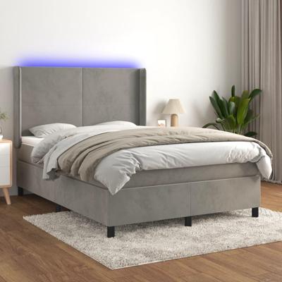 Boxspring met matras en LED fluweel lichtgrijs 140x200 cm