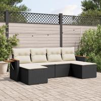 6-delige Loungeset met kussens poly rattan zwart - thumbnail